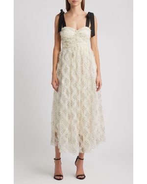 Moon River Tulle Corset Bodice Midi Dress - Natural