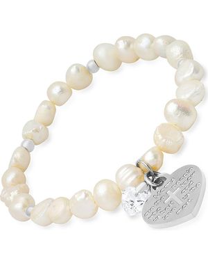 Steeltime Stainless Steel & Freshwater Pearl Stretch Bracelet - White
