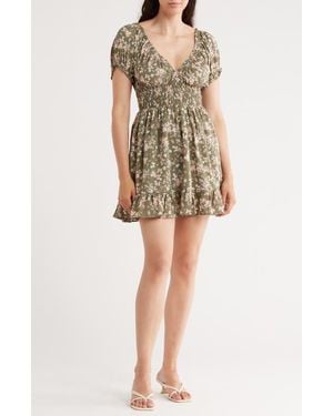 Lush Puff Sleeve Smocked Minidress - Multicolor