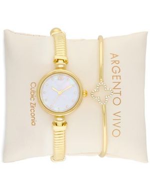 Argento Vivo Mother-Of-Pearl Bracelet Watch & Clover Bangle Bracelet Set - White