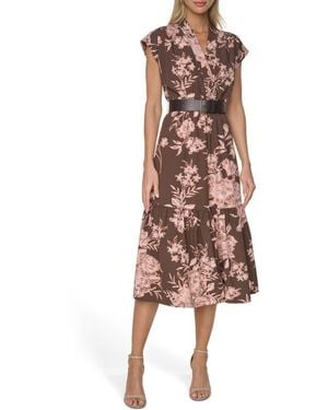Calvin Klein Belted A-Line Commuter Dress - Natural