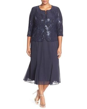 Alex Evenings Sequin Mock Two-Piece Dress With Jacket - Blue