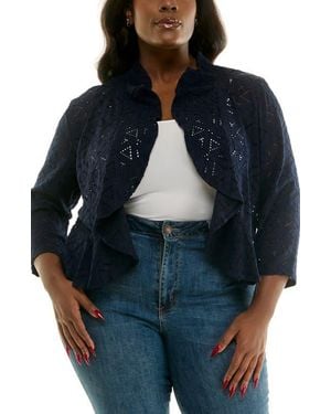 Nina Leonard Ruffle Lace Three-Quarter Sleeve Bolero - Blue
