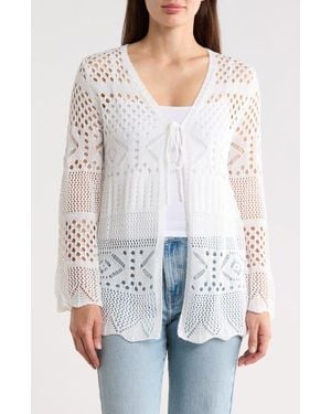 Forgotten Grace Tie Front Cotton Open Stitch Cardigan - White