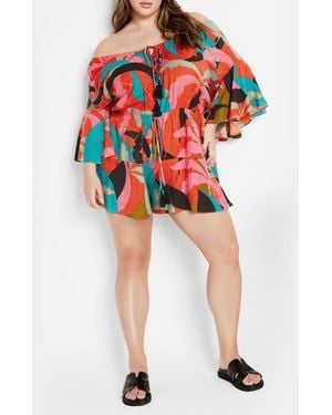 City Chic Harlow Flutter Sleeve Playsuit - Red