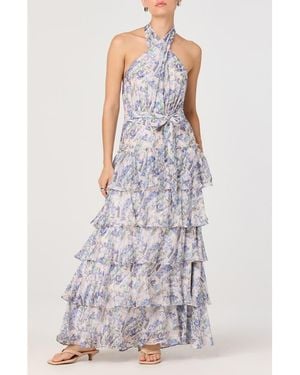 Astr Adamaris Halter Tiered Ruffle Gown - Purple