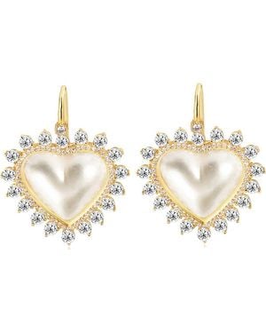 Gabi Rielle 14K Plated Sterling Cubic Zirconia & Mother-Of-Pearl Heart Drop Earrings - White