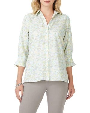 Foxcroft Meryl Coast To Coast Print Cotton Button-Up Shirt - Green