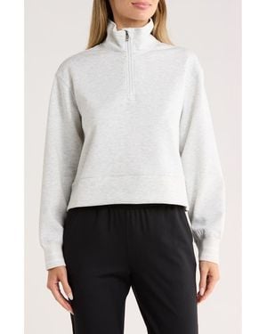 90 Degrees Georgetown Scuba Crop Half Zip Sweatshirt - White