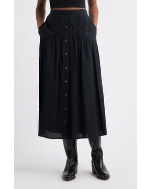 Treasure & Bond Pintuck Cotton Midi Skirt - Black