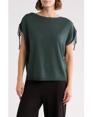 Max Studio Ruched Tie Sleeve Sweater - Green
