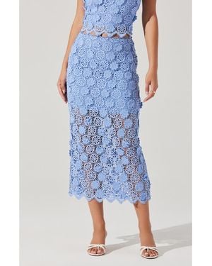 Astr Jonae Floral Appliqué Midi Skirt - Blue