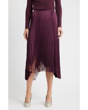BOSS Velacey Lace Detail Pleated Asymmetric Satin Skirt - Red