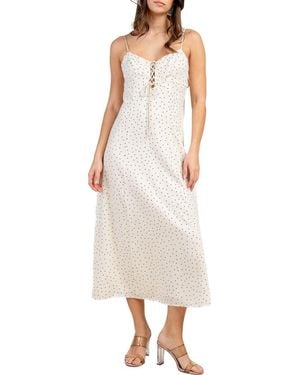 Beivy Lace-Up Polka Dot Midi Dress - White