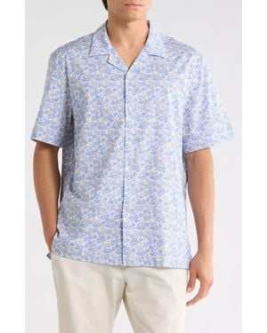 Bugatchi Floral Stretch Cotton Camp Shirt - Blue
