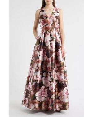 Julia Jordan Floral Box Pleat Sleeveless Ballgown - Multicolor