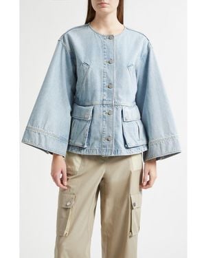 3.1 Phillip Lim Collarless Trapeze Denim Jacket - Blue