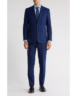 English Laundry Trim Fit Plaid Two-Piece Suit - Blue