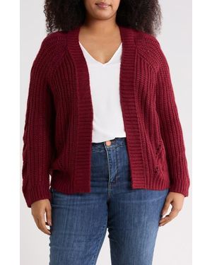 Joseph A Cable Stitch Open Cardigan - Red