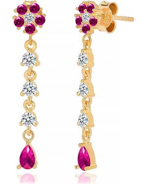 Gabi Rielle Sterling Cz Flower Dangle Earrings - Pink