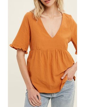 Wishlist V-Neck Elbow-Length Sleeve Babydoll Top - Orange