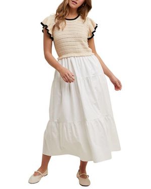 Wishlist Mixed Media Midi Dress - Natural