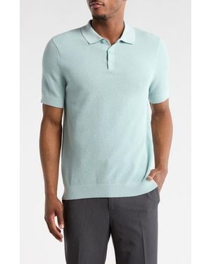 14th & Union Textured Cotton Polo Sweater - Blue