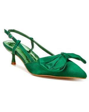 LONDON RAG Okshak Bow Pointed Toe Slingback Satin Pump - Green