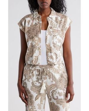Ellen Tracy Drawstring Hem Camp Shirt - Natural