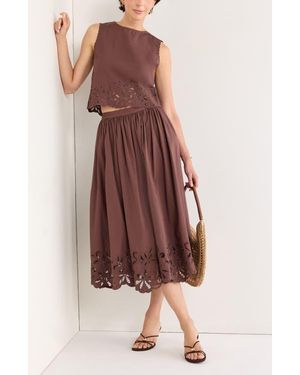 Nordstrom Schiffly Cotton Eyelet Midi Skirt - Brown