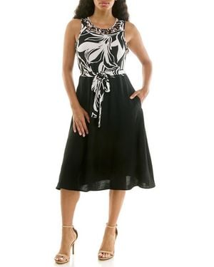 Nina Leonard Tie Waist A-Line Dress - Black