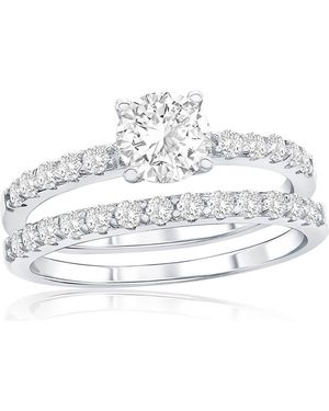 Simona Set Of 2 Sterling Cubic Zirconia Solitaire & Band Rings - White