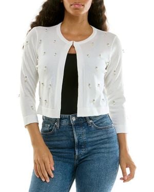 Nina Leonard Rhinestone & Imitation Pearl Bolero - White
