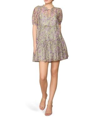 MELLODAY Print Voile Babydoll Dress - Natural