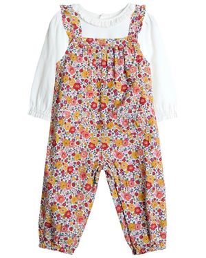 Jojo Maman Bébé T-Shirt & Floral Corduroy Overalls Set - White