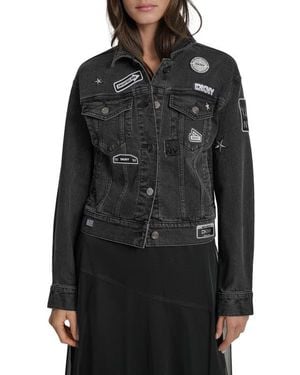 DKNY Logo Patch Denim Trucker Jacket - Black
