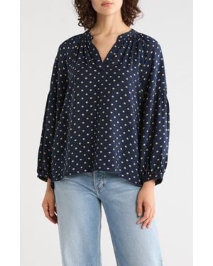 Caslon Long Sleeve Printed Popover Top - Blue