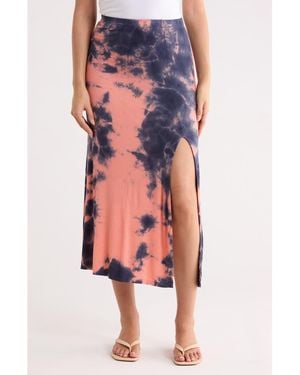 Go Couture Tie Dye Slit Maxi Skirt - Blue