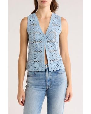 Design History Granny Square Crochet Sweater Vest - Blue