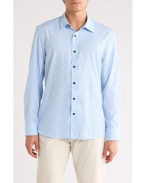 Con.struct Slim Fit Abstract Floral Stretch Button-Up Shirt - Blue