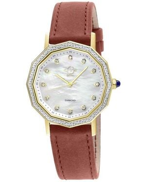 Gv2 Spello Ii Diamond Dial Leather Strap Watch, 36Mm - Red