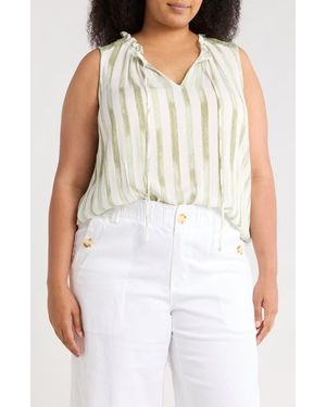 Bobeau Ruffle Spit Neck Sleeveless Top - Natural