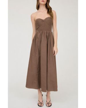 Blu Pepper Mixed Media Strapless Midi Dress - Brown