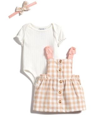 Nicole Miller Gingham Sweater, Bodysuit & Headband Set - White