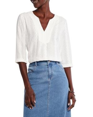NIC+ZOE Embroidered Eyelet Popover Blouse - White