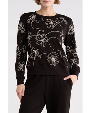 Tahari Embroidered Scuba Sweatshirt - Black