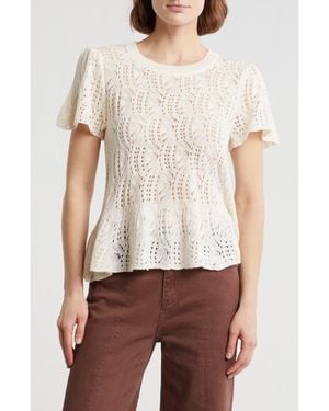 DR2 by Daniel Rainn Openwork Peplum Top - White