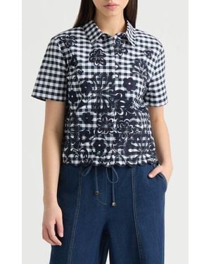 NVLT Floral Gingham Cotton Poplin Button-Up Shirt - Blue