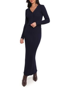 Petal & Pup Neya Cardigan & Maxi Skirt Rib Set - Blue