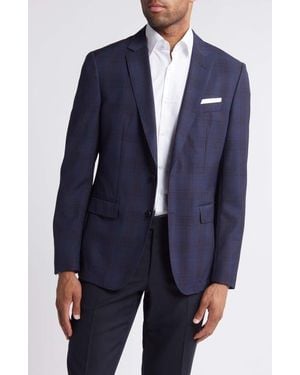 BOSS Hutson Slim Fit Plaid Virgin Wool Blazer - Blue